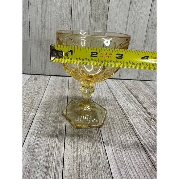 Vtg Fostoria Moonstone Yellow Gold Amber Champagne Goblets  5 1/8" Tall Set of 2 - Picture 9 of 12
